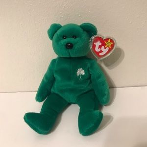 TY Beanie Baby 1997 Erin The Green Bear PE Pellets w/ Swing Tag & Tush Tag